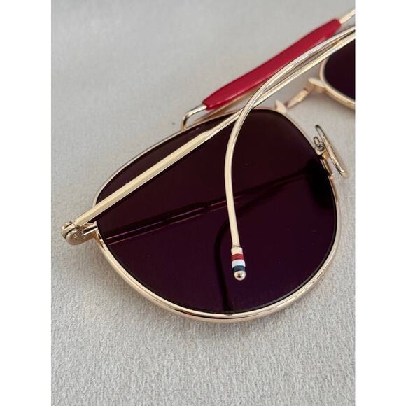 Thom Browne Titanium Aviator Pilot Frame Mirrored Gold Sunglasses - Picture 8 of 12
